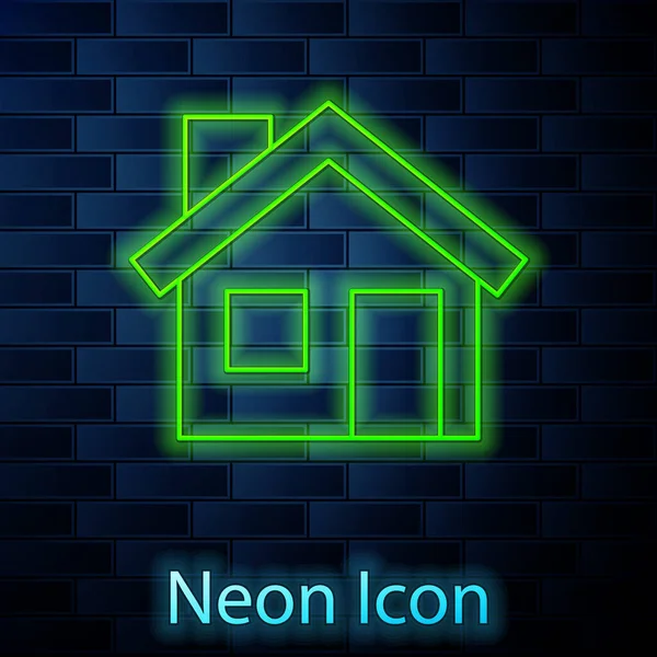 Ragyogó neon vonal Ház ikon elszigetelt téglafal háttér. Otthon szimbólum. Vektor — Stock Vector