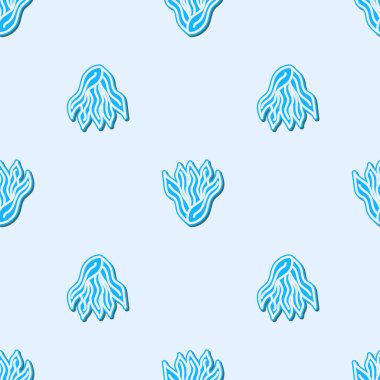 Mavi çizgi Seaweed ikonu gri arka planda kusursuz bir desen izole etti. Su altı deniz yosunu spirulinası, deniz yosunu bitkisi. Vejetaryen ve vejetaryen yemekleri. Vektör.