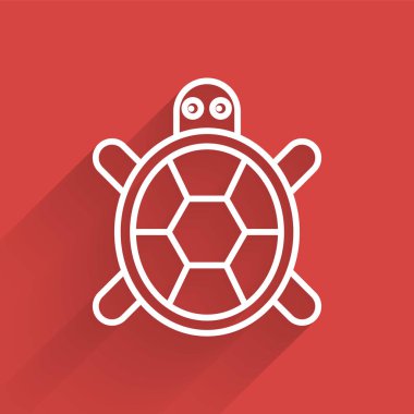 Beyaz çizgi kaplumbağa ikonu uzun gölgeli izole edilmiş. Vektör.