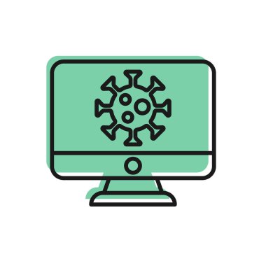 Beyaz arkaplanda izole edilmiş siyah çizgi virüs istatistikleri. Corona virüsü 2019-nCoV. Bakteri ve mikroplar, hücre kanseri, mikrop, mantar. Vektör.