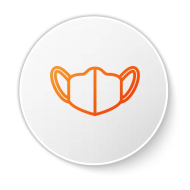 Turuncu çizgi tıbbi koruyucu maske simgesi beyaz arka planda izole edildi. Beyaz daire düğmesi. Vektör.