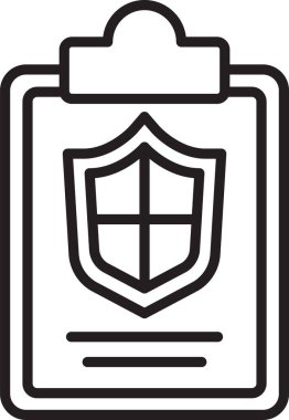 Beyaz zemin üzerinde kalkan simgesi olan siyah çizgi belgesi. Sigorta konsepti. Güvenlik, güvenlik, koruma, konsept koruma. Vektör.