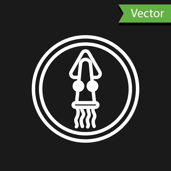 Pulpo de línea blanca en un icono de placa aislado sobre fondo negro. Vector . — Vector de stock