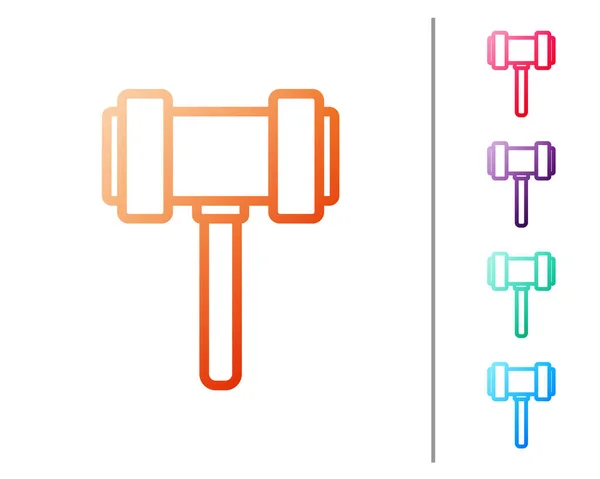 Linea rossa Icona del martelletto del giudice isolata su sfondo bianco. Gavel per l'aggiudicazione di sentenze e fatture, corte, giustizia. Martello d'asta. Imposta icone a colori. Vettore. — Vettoriale Stock