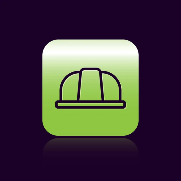 Black line Worker safety helmet icon isolated on black background. Insurance concept. Security, safety, protection, protect concept. Green square button. Vector. — Stock Vector