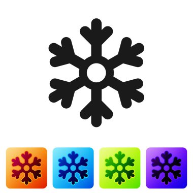 Siyah Kar Tanesi simgesi beyaz arkaplanda izole edildi. Renkli kare düğmelerle simgeleri ayarla. Vektör İllüstrasyonu.