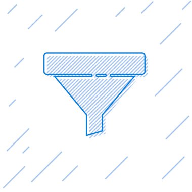 Mavi Hat Satış hunisi beyaz arka planda izole edilmiş pazarlama ve başlangıç iş simgesi için oklarla dolu. Bilgi şablonu. Vektör İllüstrasyonu.