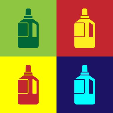 Pop art Kumaş yumuşatıcı simgesi renk arkaplanında izole edildi. Sıvı çamaşır deterjanı, saç kremi, temizlik maddesi, çamaşır suyu. Vektör İllüstrasyonu.