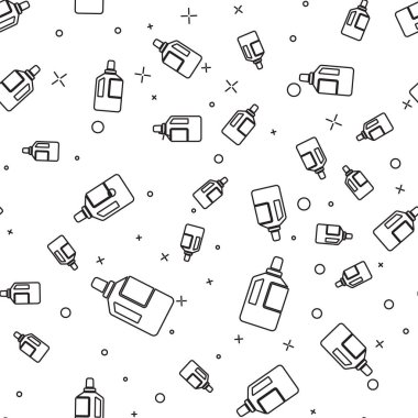 Siyah çizgi kumaş yumuşatıcı simgesi beyaz arkaplanda izole edilmiş pürüzsüz desen. Sıvı çamaşır deterjanı, saç kremi, temizlik maddesi, çamaşır suyu. Vektör İllüstrasyonu.