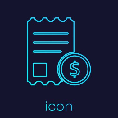 Turkuaz hat kağıt kontrolü ve mali kontrol ikonu mavi arka planda izole edildi. Kağıt baskı çeki, makbuz ya da fatura. Vektör İllüstrasyonu.