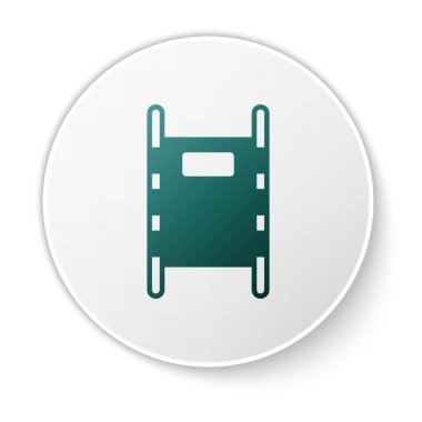 Yeşil Sedye simgesi beyaz arkaplanda izole edildi. Hastanenin tıbbi sedyesi. Beyaz daire düğmesi. Vektör İllüstrasyonu.