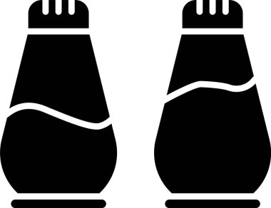 Beyaz arka planda izole edilmiş siyah tuz ve biber ikonu. Yemek pişirme baharatları. Vektör İllüstrasyonu.