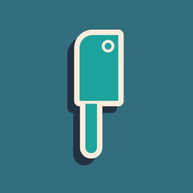 Yeşil Et Helikopteri simgesi yeşil arkaplanda izole edildi. Et için mutfak bıçağı. Kasap bıçağı. Uzun gölge tarzı. Vektör İllüstrasyonu.