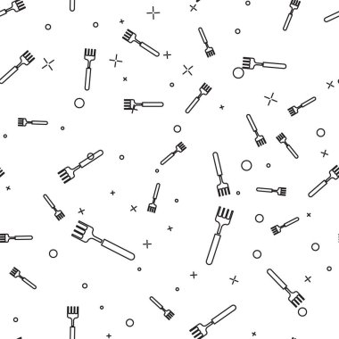Siyah çizgili Fork simgesi beyaz arkaplandaki kusursuz deseni izole etti. Çatal bıçak sembolü. Vektör İllüstrasyonu.