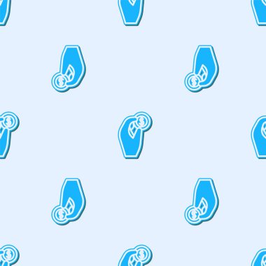 Mavi Hat El 'in elinde para ikonu var. Gri arka planda pürüzsüz desen var. Dolar ya da USD sembolü. Nakit bankacılık tabelası. Vektör İllüstrasyonu.