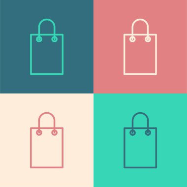 Pop sanat eseri kağıt poşet ikonu renk arkaplanında izole edilmiş. Paket işareti. Vektör İllüstrasyonu.