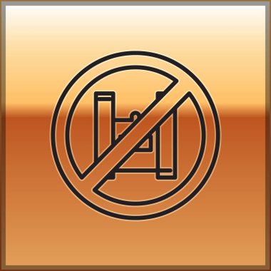 Siyah çizgi Altın arka planda izole edilmiş plastik poşet poster ikonuna hayır de. Tek kullanımlık selofan ve politen paket yasaklama işareti. Vektör İllüstrasyonu.