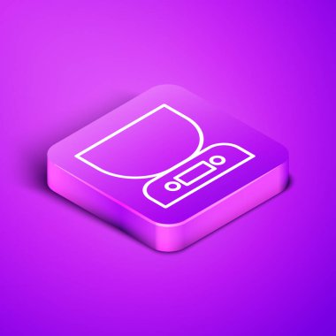 Mor zemin üzerinde izole edilmiş Isometric line Electronic pul simgesi. Ağırlık ölçüm aletleri. Mor kare düğme. Vektör İllüstrasyonu.