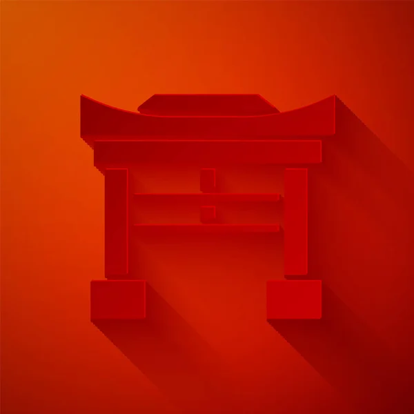 Papel Cortó Icono Japan Gate Aislado Sobre Fondo Rojo Señal — Vector de stock