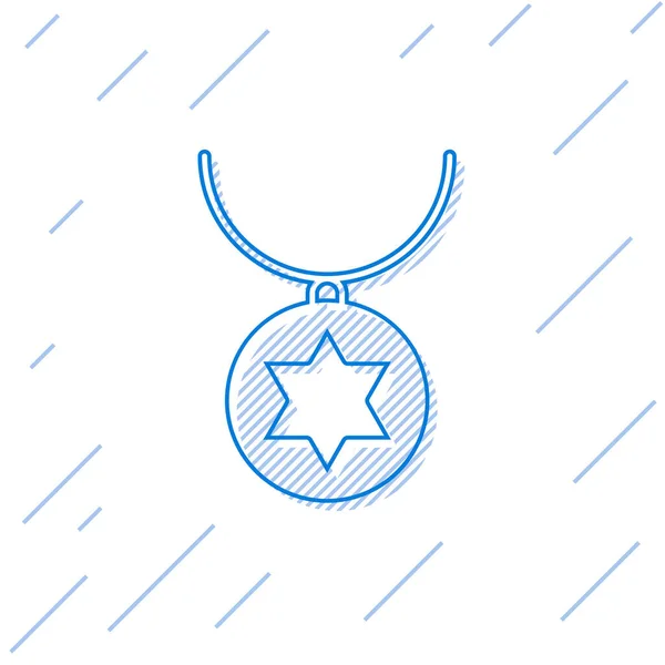 Collar Star David Línea Azul Icono Cadena Aislado Sobre Fondo — Vector de stock