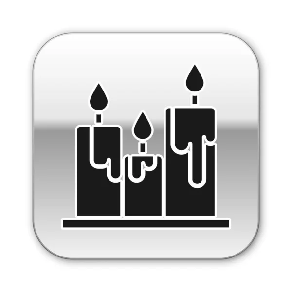 Black Burning Candles Icon Isolated White Background Cylindrical Candle Stick — Stock Vector