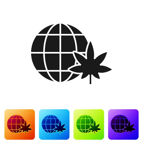 Black Legalize Marijuana Cannabis Globe Symbol Icon Isolated White Background — Stock Vector