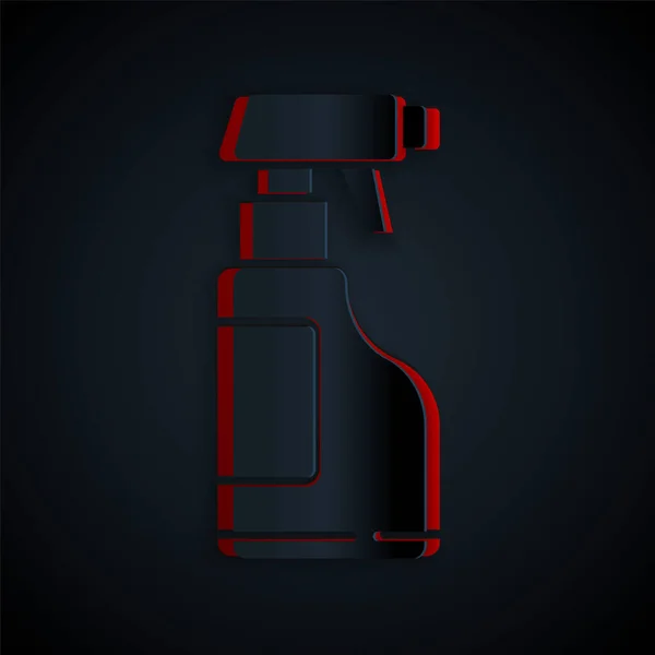 Papiergeschnittene Reinigungssprühflasche Mit Spülmittel Flüssigkeitssymbol Isoliert Auf Schwarzem Hintergrund Papierkunst — Stockvektor