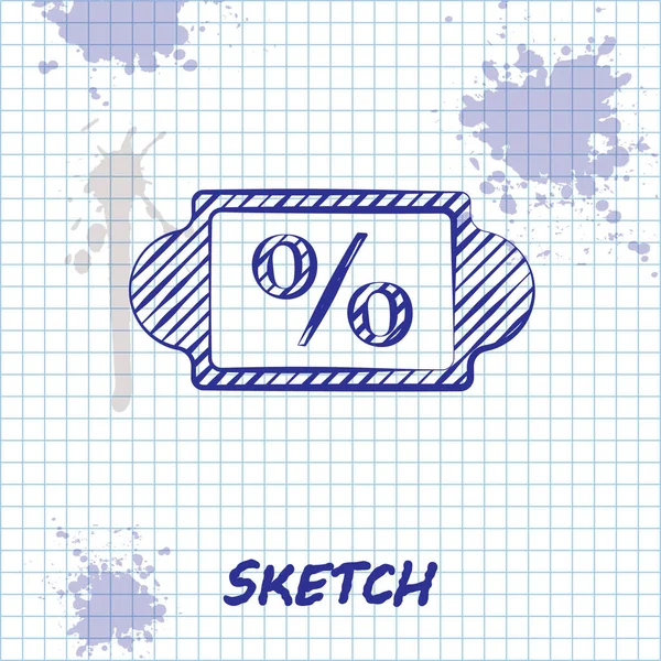 Sketch Line Ícone Tag Desconto Por Cento Isolado Fundo Branco — Vetor de Stock