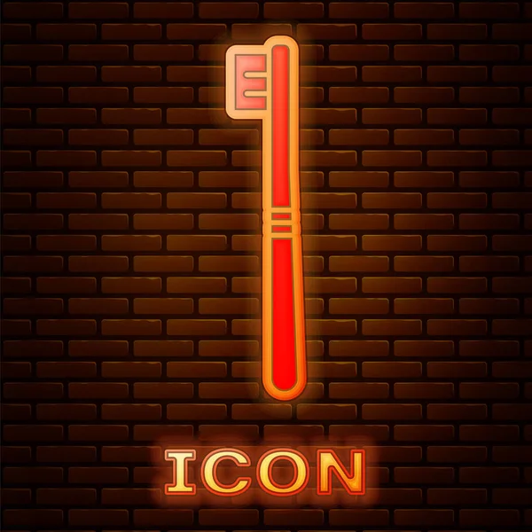 Zářící Neon Kartáček Ikona Izolované Cihlové Zdi Pozadí Vektorová Ilustrace — Stockový vektor