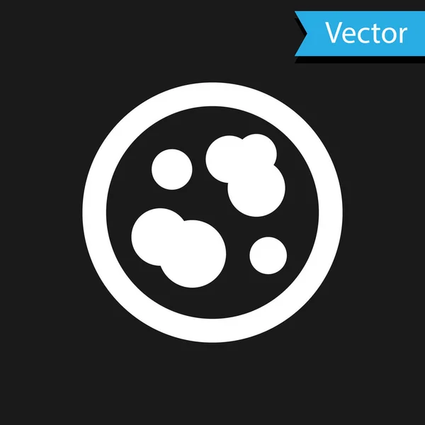 Plato Petri Blanco Con Icono Bacteria Aislado Sobre Fondo Negro — Vector de stock