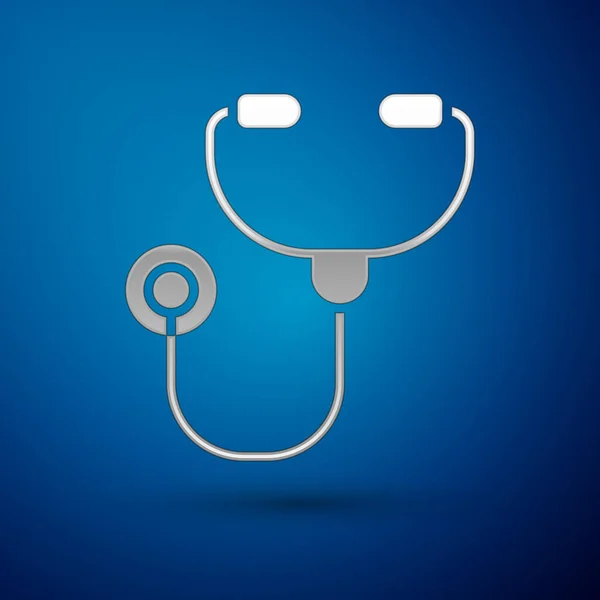 Silver Stethoscope Medical Instrument Icon Isolated Blue Background Vector Illustration — Stock Vector