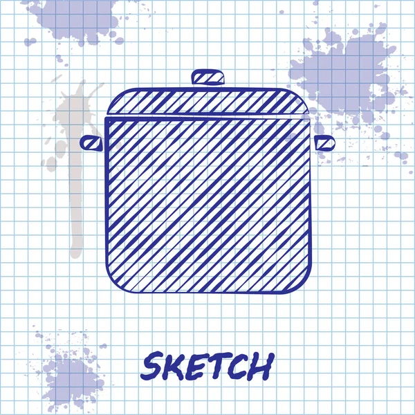 Sketch Line Ícone Pote Cozinha Isolado Fundo Branco Ferva Guisado — Vetor de Stock