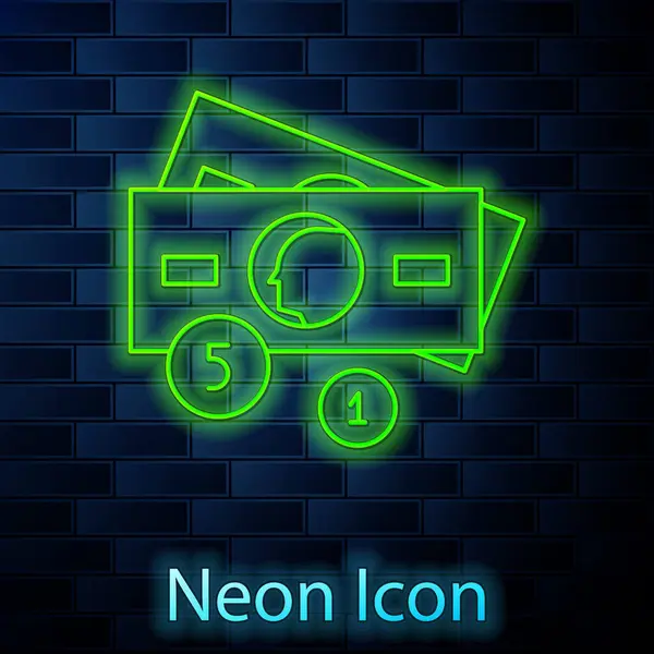 Žhnoucí Neon Line Stoh Papírové Peníze Hotovost Ikona Izolované Cihlové — Stockový vektor