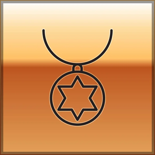 Черная Линия Звезда Давида Ожерелье Цепи Значок Изолирован Золотом Фоне — стоковый вектор