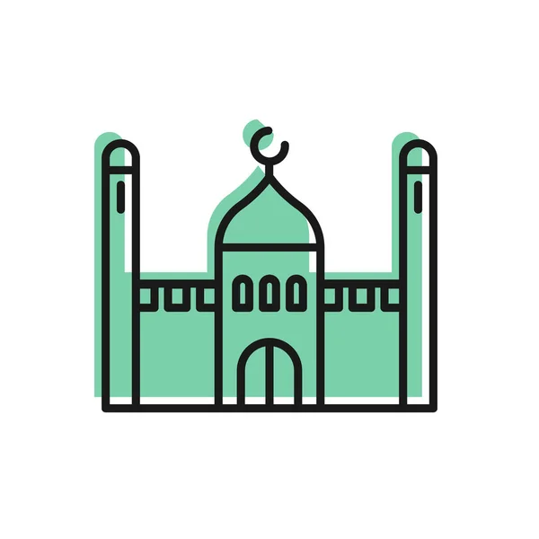 Černá Čára Muslimská Mešita Ikona Izolované Bílém Pozadí Vektorová Ilustrace — Stockový vektor