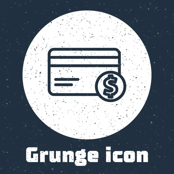 Línea Grunge Icono Tarjeta Crédito Símbolo Dólar Aislado Sobre Fondo — Vector de stock
