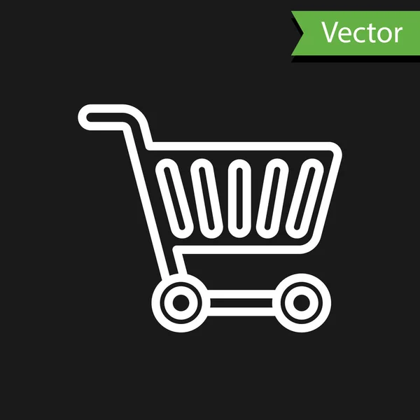 White Line Shopping Cart Icon Isolated Black Background Online Buying — Stock Vector