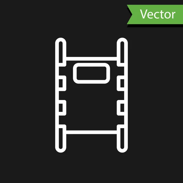 Linha Branca Ícone Stretcher Isolado Fundo Preto Maca Médica Hospital — Vetor de Stock