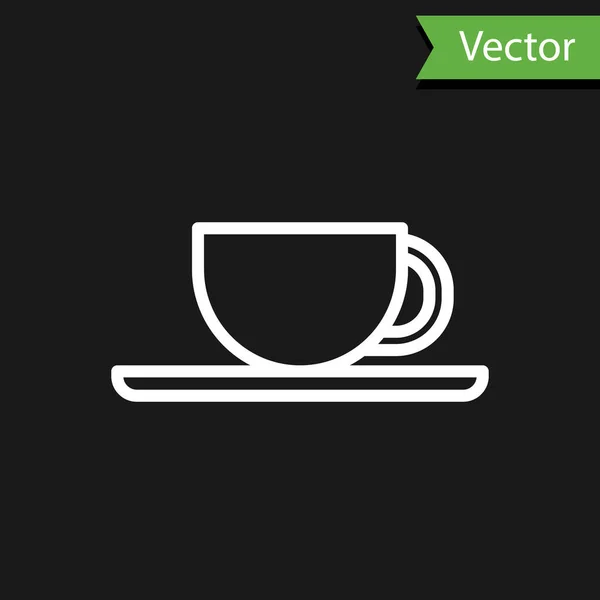 Белая Линия Coffee Кубок Иконка Выделена Черном Фоне Чашка Чая — стоковый вектор