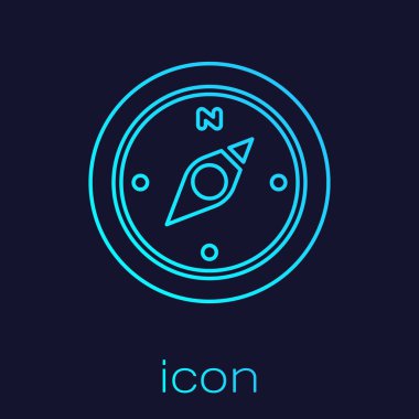 Turkuaz hat pusula simgesi mavi arkaplanda izole edildi. Rüzgâr yön bulma sembolü. Rüzgar gül işareti. Vektör.