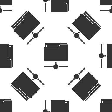 Gri FTP klasör simgesi beyaz arkaplanda izole edilmiş. Yazılım güncellemesi, transfer protokolü, yönlendirici, takım çalışması aracı yönetimi, kopyalama süreci, bilgi. Vektör.