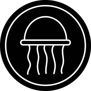 Beyaz arka planda izole edilmiş bir tabak ikonunda siyah denizanası. Vektör..