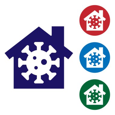 Mavi Ev ikonu beyaz arkaplanda izole edildi. Corona virüsü 2019-nCoV. Renkli kare düğmelerle simgeleri ayarla. Vektör..