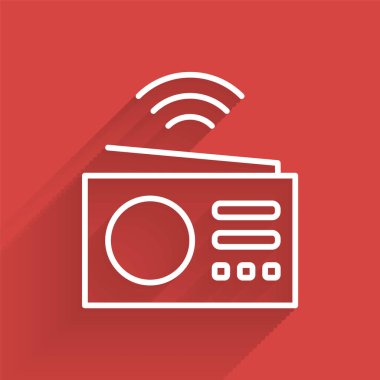 Beyaz çizgi Akıllı radyo sistemi simgesi uzun gölgeli izole edildi. İnternet kavramının kablosuz bağlantısı. Vektör.