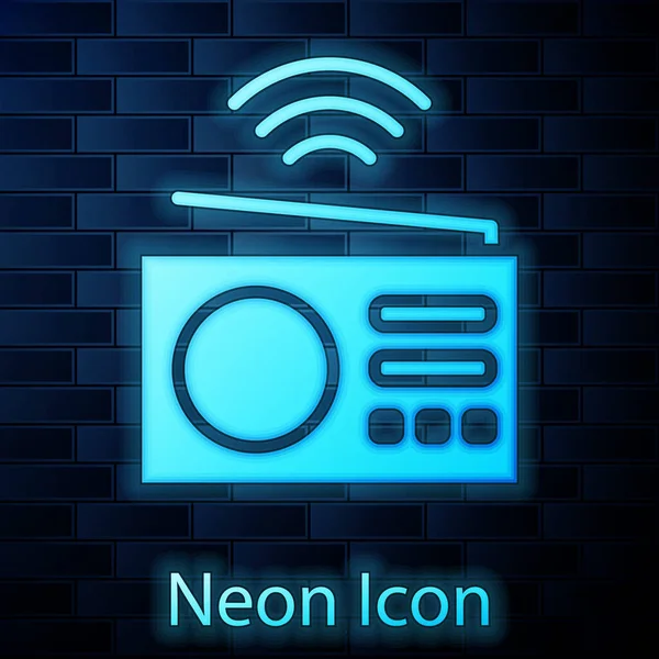 Świecący Neon Inteligentny System Radiowy Ikona Izolowana Tle Cegły Ściany — Wektor stockowy