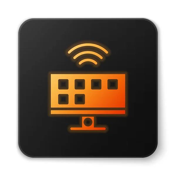 Oranje Gloeiende Neon Smart Systeem Pictogram Geïsoleerd Witte Achtergrond Televisieteken — Stockvector