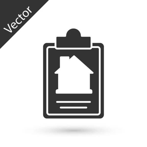 Icono Contrato Grey House Aislado Sobre Fondo Blanco Servicio Creación — Vector de stock