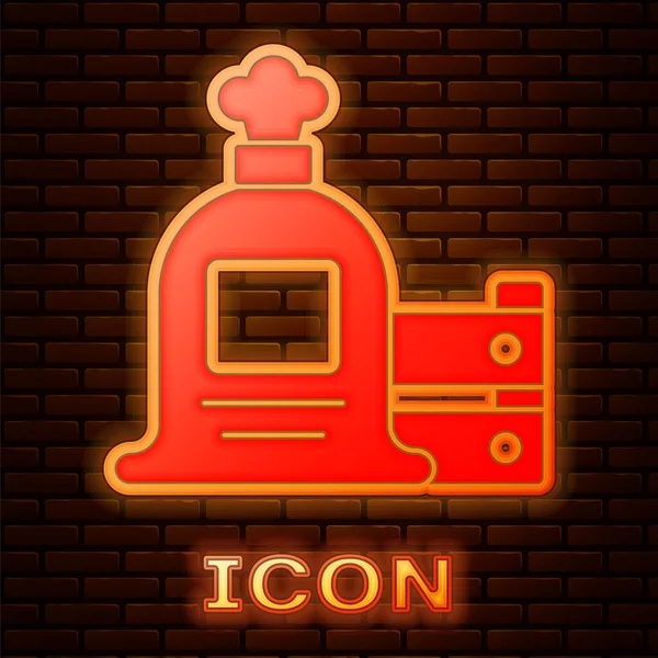 Glowing Neon Full Sack Wooden Box Icon Isolated Brick Wall — Stock Vector