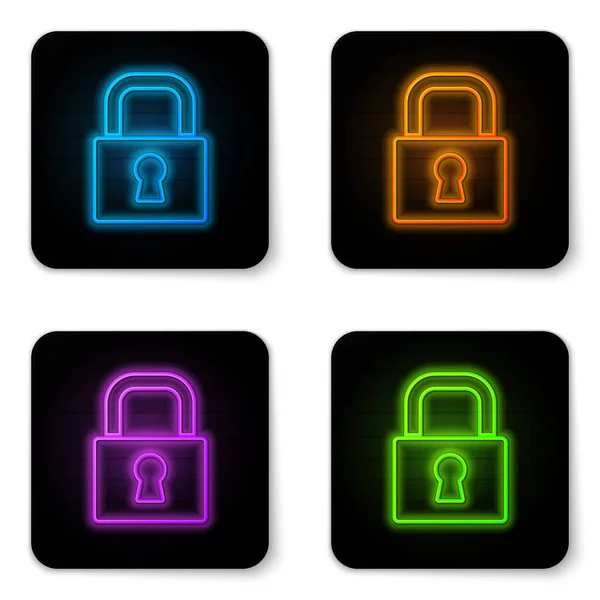 Glowing Neon Lock Icon Isolated White Background Padlock Sign Security — Stock Vector