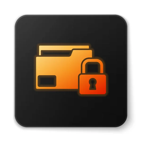 Πορτοκαλί Λαμπερό Νέον Folder Και Κλειδαριά Εικονίδιο Απομονώνονται Λευκό Φόντο — Διανυσματικό Αρχείο
